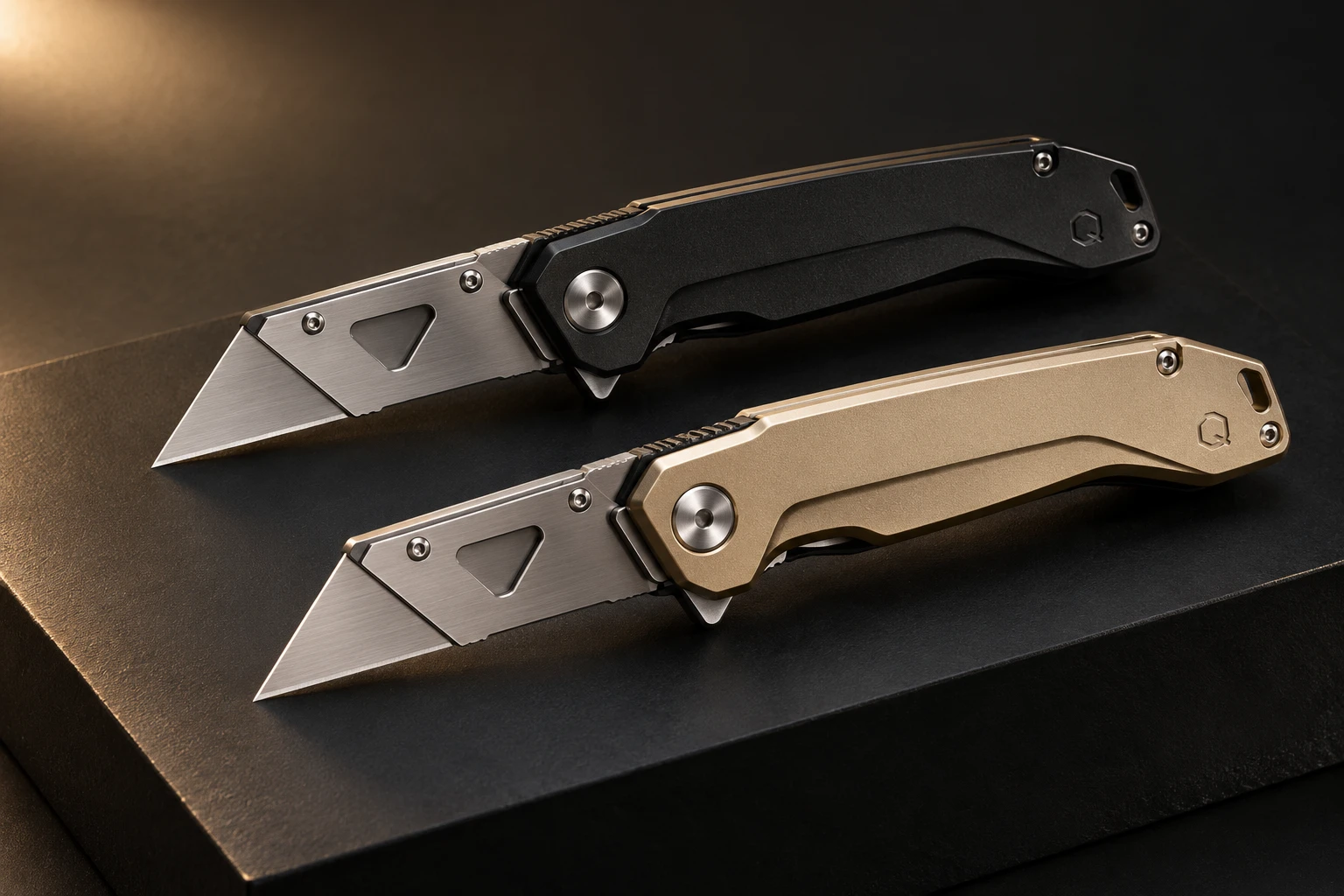 Pivot Folding Utility Knife in Black and Champagne Gold